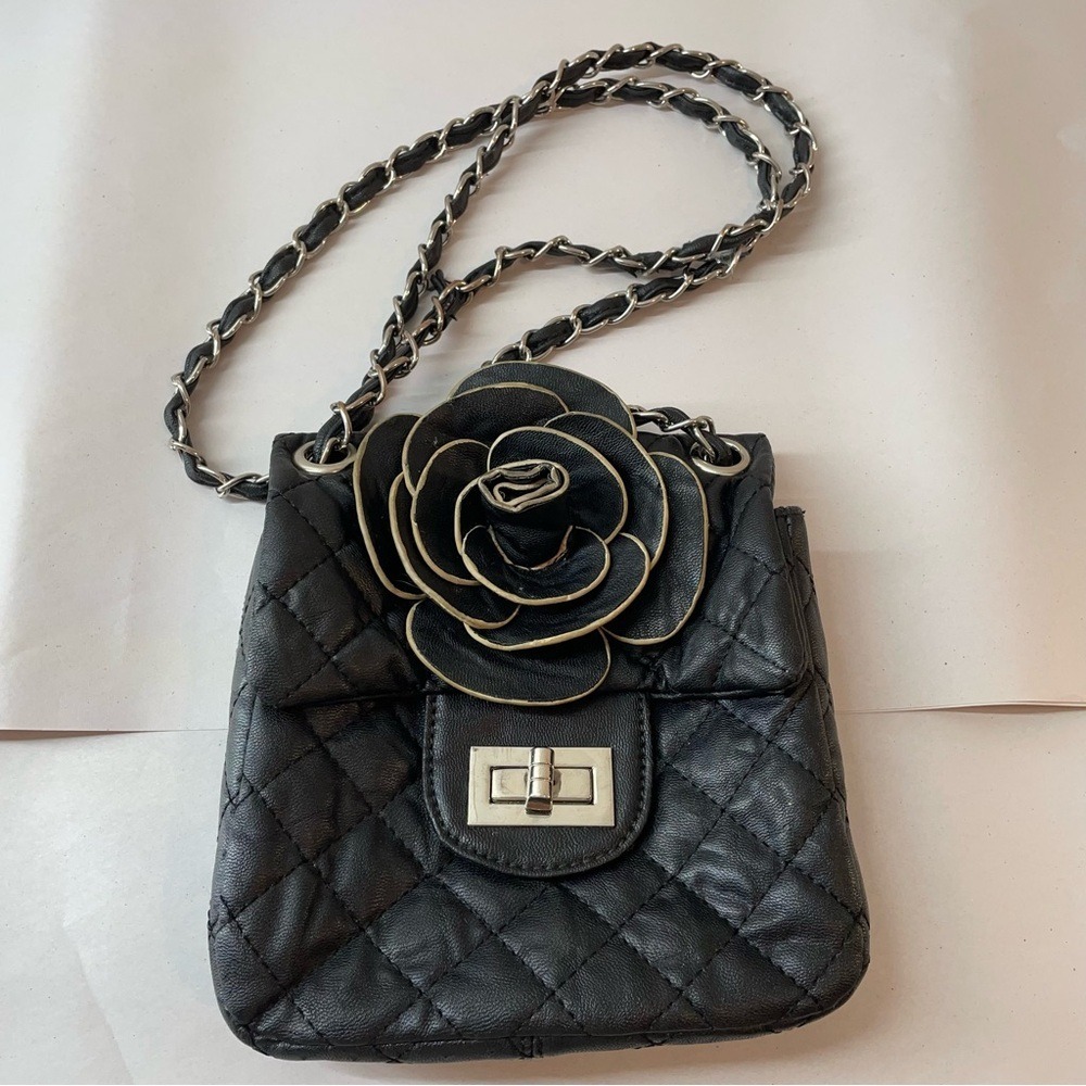 Unbranded Quilted Flower Crossbody Bag‎ Womens Small Black Good 3D Camellia Chic